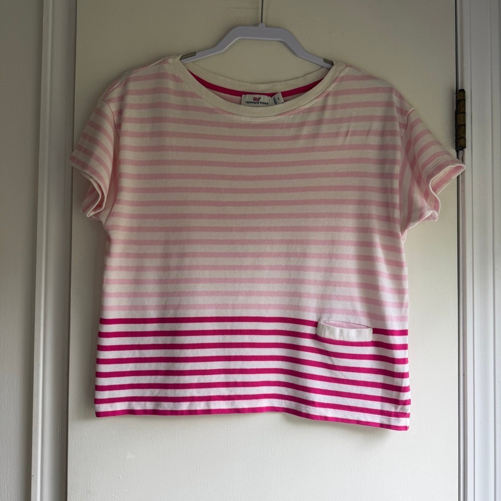 Vineyard Vines Womens Pink Striped Cotton Short Sleeve Top Small